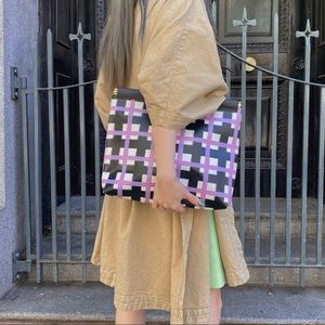 Marni Black and Purple Checkered Clutch